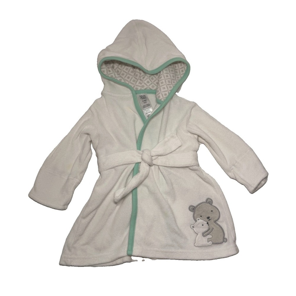Just One You Carter's Baby Hooded Bath Robe 0-9M White Mint Bear Unisex